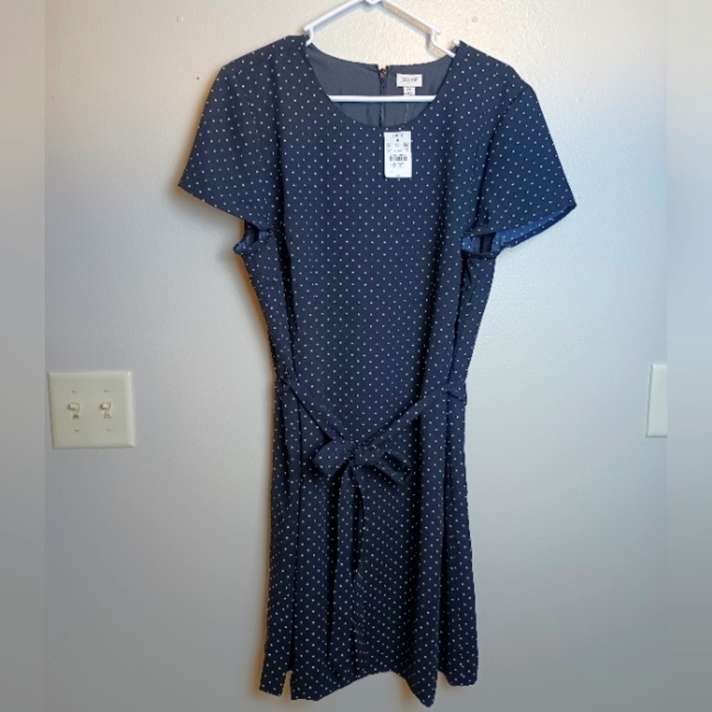 J. Crew Black Micro Polka Dot Dress Sz 16
